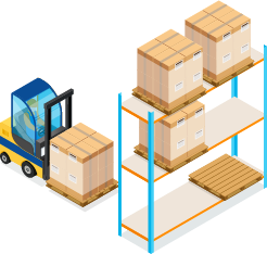 Forklift unloading shipment in warehouse