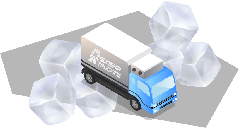 Refrigerated truck with ice cubes