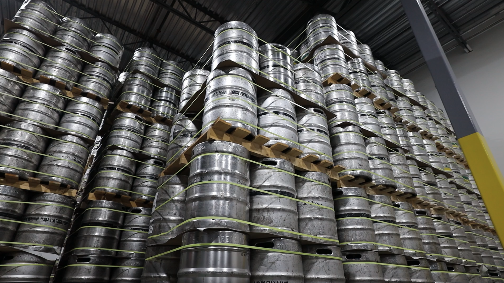 kegs of beer stored in temperature controlled warehouse